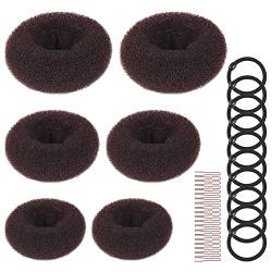 FRIUSATE Haar Donut Set, Haarschmuck, Duttkissen, Dutt Kissen Donut Haarknoten Maker-Set, 6 teiliges Donut Haarknoten Maker Set mit 10 elastischen Haarschnüren und 20 U-förmigen Clips von FRIUSATE