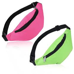 FRIUSATE Neon Bauchtasche, 80er 90er Jahre, leuchtende Party-Hüfttasche, leicht, verstellbar, für Reisen, Laufen, Radfahren, Workout, Rave, Party, Outdoor-Aktivitäten, Grün, Rosarot, Small von FRIUSATE