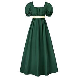 FRIUSATE Regency Kleider, Vintage Kleid, Regency Kleider für Damen mit Schärpe Empire-Taille Rüschen Puffärmel Langes Kleid für Partys, Hochzeiten und Gala, dunkelgrün, L von FRIUSATE