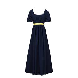 FRIUSATE Regency Kleider, Vintage Kleid, Regency Kleider für Damen mit Schärpe Empire-Taille Rüschen Puffärmel Langes Kleid für Partys, Hochzeiten und Gala, navy, Small von FRIUSATE