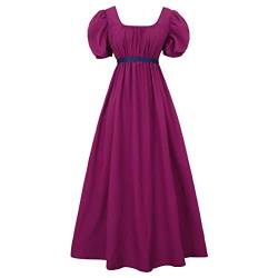 FRIUSATE Regency Kleider für Frauen, Vintage Viktorianisches Kleid mit Satin Schärpe Rüschen Hoher Taille Ballkleid (Mulberry, L) von FRIUSATE