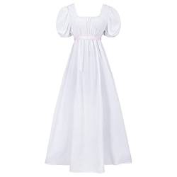 FRIUSATE Regency Kleider für Frauen, Vintage Viktorianisches Kleid mit Satin Schärpe Rüschen Hoher Taille Ballkleid (Weiß, 2XL) von FRIUSATE