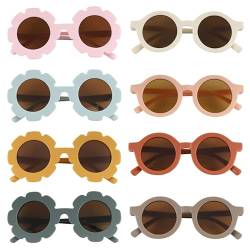 Kinder Sonnenbrillen, 8 Stück Runde Sonnenbrille Blumen Geformt Brille Retro Rund Kinder polarisierte Sonnenbrille UV 400 Schutz Kinder Sonnenbrille für Kleinkinder, Mädchen, Jungen, Strandparty von FRIUSATE