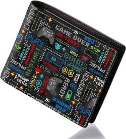 Gamer Teen Boys Wallet - Coole Geldbörse für Jungen, Videospiel-Design, schlanke Ledergeldbörsen mit Münzfach, Kreditkartenfach, Bargeldfach, Ausweisfenster, schwarze Geldbörse, Geldbörsen für Jungen, von FRMARCH