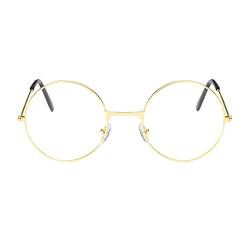 FRMUIC Erwachsene Metallrahmen-Brille mit klarer modischer Unisex-klassischer Metallrahmen-Spiegel-runde Brille Brillen (Gold, One Size) von FRMUIC