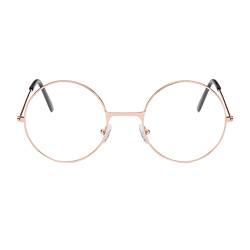 FRMUIC Erwachsene Metallrahmen-Brille mit klarer modischer Unisex-klassischer Metallrahmen-Spiegel-runde Brille Brillen (Rose Gold, One Size) von FRMUIC
