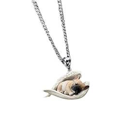 FRMUIC Haustier-Halskette schlafender Hund Halskette süße Engel Halskette Persönlichkeit Geschenke für Tierliebhaber Geschenke für Jungen Mädchen Anhänger Ketten Für Damen (A, One Size) von FRMUIC