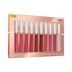 Lippenstift 10er-Pack Lipgloss-Set Velvet Matt Nudetöne Langlebiger antihaftbeschichteter nicht verblassender schimmernder Lipgloss-Flüssiglippenstift für Frauen (A, One Size) von FRMUIC