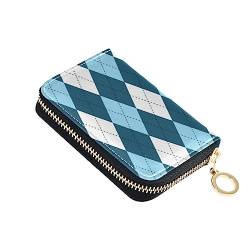 FRODOTGV Argyle Buffalo Plaid Blau Weiß Kleiner Kartenhalter Mädchen Risikofrei RFID-blockierende Brieftaschen Leder Reißverschlusstasche Geldbörse für Arbeit, Argyle Buffalo Plaid Blau Weiß, 1 size, von FRODOTGV