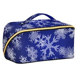 FRODOTGV Blaue Weihnachtsschnee-Illustration große Kapazität Make-up-Tasche, tragbare Kulturtasche Kosmetiktasche mit Trennwänden und Griff für Reisen, täglichen Gebrauch, Blaue von FRODOTGV