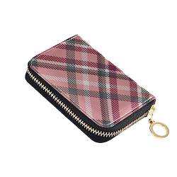 FRODOTGV Buffalo Mini-Kreditkarten-Geldbörse für Damen, sicher, RFID-blockierend, Leder, Reißverschluss, Geldorganizer für die Arbeit, Buffalo Plaid Pink Schwarz Lila, 1 size, Classic von FRODOTGV