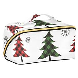 FRODOTGV Buffalo Plaid Weihnachtsbäume Große Kapazität Make-up-Tasche, Kulturtasche, große Kapazität, Reise-Kosmetiktasche, wasserdichter Make-up-Koffer, tragbare Reise-Kosmetiktasche, Büffelkarierte von FRODOTGV