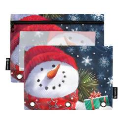 FRODOTGV Federmäppchen mit Aufschrift "Merry Christmas", weißer Schneemann, roter Schal, für 3 Ringe, Ordner, Reißverschluss, transparent, 3 Löcher, 2 Stück von FRODOTGV