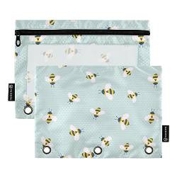 FRODOTGV Federmäppchen mit niedlichem Cartoon-Bienen-Motiv, für 3 Ringe, Bindertaschen, Reißverschluss, 3 Löcher, 2 Stück von FRODOTGV