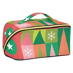 FRODOTGV Helle geometrische Weihnachtselemente Muster große Kapazität Make-up Tasche, Reise Kosmetiktasche, Make-up-Tasche, wasserdichte tragbare Make-up Organizer Tasche mit Griff und Trennwand, von FRODOTGV