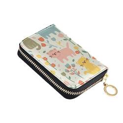 FRODOTGV Mini-Karten-Organizer mit niedlichem Cartoon-Katzen- und Blumenmotiv für Damen, sichere RFID-blockierende Brieftaschen, Leder, Reißverschluss, Geldorganizer, Niedliche Cartoon-Katze und von FRODOTGV