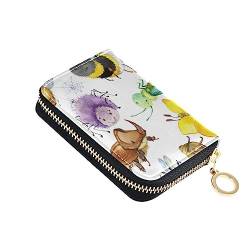 FRODOTGV Mini-Kartenhalter für Damen, Cartoon-Aquarell-Käfer-Design, sicherer RFID-Kartenhalter, Leder, Reißverschluss, Kreditkartenfächer für Reisen, Cartoon-Aquarell-Käfer, 1 size, Classic von FRODOTGV