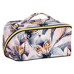 FRODOTGV Moody Aquarell Alstroemeria Blume große Kapazität Make-up Tasche, tragbare Kulturtasche Kosmetiktasche mit Trennwänden und Griff für Reisen, den täglichen Gebrauch, Moody Watercolor von FRODOTGV