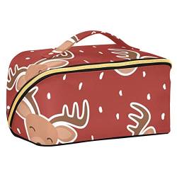 FRODOTGV Niedliches Rentier-Cartoon-Hirsch-Muster, tragbare Reise-Make-up-Tasche, große Kapazität, Reise-Kosmetiktasche, Reise-Kulturbeutel, wasserdichte Make-up-Tasche, Make-up-Organizer-Tasche mit von FRODOTGV