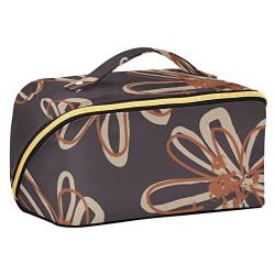 FRODOTGV Orange Floral Pinsel Striche Muster Große Kapazität Make-up Tasche, Tragbare Kulturtasche Kosmetiktasche mit Trennwänden und Griff für Reisen, täglichen Gebrauch, Orangefarbenes Blumenmuster, von FRODOTGV