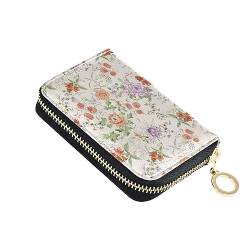 FRODOTGV Schlankes Kartenetui mit Blumenmuster, für Mädchen, sichere RFID-Geldbörse, Leder, Reißverschluss, Beige, Blumen Floral Beige, 1 size, Classic von FRODOTGV