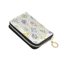 FRODOTGV Spring Garden Mini-Kartenetui mit Blumenmotiv, Regenbogen-Medaillon für Damen, risikofrei, RFID-Kartenhalter, Leder, Reißverschluss, Geldorganizer, Frühling, Garten, 1 size, Classic von FRODOTGV