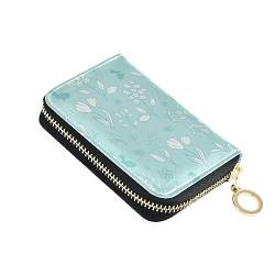 FRODOTGV Spring Wild Flowers Blue Industrial Small Card Organizer Womens Safe RFID Blocking Wallets Leather Zipper Pocket Purse for Work, Blau Industrial, 1 size, Classic von FRODOTGV