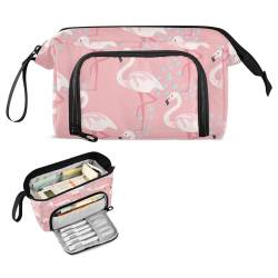 FRODOTGV Stiftebox mit tropischem Flamingo, große Kapazität, Make-up-Tasche mit Fach, Federmäppchen, Kosmetik, Make-up für Teenager, Mädchen, Kosmetik von FRODOTGV