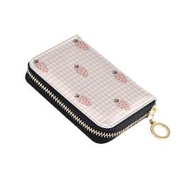 FRODOTGV Strawberry Pink Checkered Slim Wallet Card Holder Womens Riskfree RFID Wallet Leather Zipper Credit Card Slots for Work, Strawberry Pink Checkered, 1 size, Classic von FRODOTGV