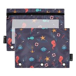 FRODOTGV Underwater Sea Life Binder-Bleistiftbeutel, 3-Ring-Bindertaschen, transparent, mit Reißverschluss, 3-Loch-Binder für 3-Ringbuch von FRODOTGV