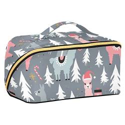 FRODOTGV Weihnachten Lamas Muster Große Kapazität Make-up-Tasche, tragbare Kulturtasche Kosmetiktasche mit Trennwänden und Griff für Reisen, täglichen Gebrauch, Weihnachtliches Lamas-Muster, von FRODOTGV