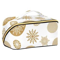 FRODOTGV Weihnachtsmuster, trendige goldene Schneeflocken, große Kapazität, Make-up-Tasche, tragbare Kulturtasche, Kosmetiktasche mit Trennwänden und Griff für Reisen, täglichen Gebrauch, von FRODOTGV