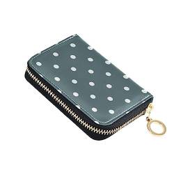 FRODOTGV Weiße klassische gepunktete blaue Mini-Karten-Brieftaschen Mädchen Safe RFID-Kartenhalter Leder Reißverschluss Kreditkartenfächer für die Arbeit, Weiß Classic Polka Dots Blau, 1 size, Classic von FRODOTGV