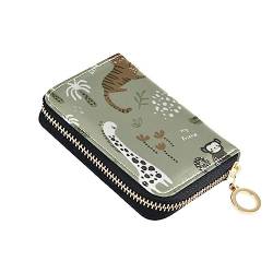 FRODOTGV Woodland Dschungel-Tiger-Krokodil-Mini-Kartenetui für Mädchen, risikofrei, RFID-Kartenhalter, Leder, Reißverschluss, Geldbörse für Reisen, Woodland Jungle, 1 size, Classic von FRODOTGV