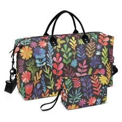 Große Reiseduffel Gepäck Sport Stofftasche Fitnesstasche multifunktionale Wochenender-Nachttasche mit verstellbarem Gurt für Reisen Sport tropische nahtlose Blumen, Tropische nahtlose Blumen, 1 Größe, von FRODOTGV