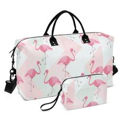 Große Reisetasche, Reisetasche, Vintage, rosa Flamingos, geometrische Handgepäcktasche mit verstellbarem Riemen, Fitnessstudio, Sport, für Geschäftsreisen, Workout, 2-teiliges Set, Vintage Pink von FRODOTGV