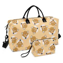 Persönliche Gegenstände, Reisetasche, Turnbeutel, 2-teiliges Set, Handgepäck, Wochenendtasche mit Kulturbeutel für Reisen, Sport, Shiba-Hundekopf, Gelb, Shiba Hundekopf, Gelb, 1 Size von FRODOTGV