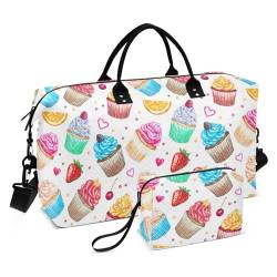 Reise-Handtasche, Sporttasche, große Kapazität, Wochenendtasche, Übernachtungstasche, Kulturbeutel für Yoga, Yoga, Aquarell, Cupcakes, Aquarell-Cupcakes-Textur, 1 Size von FRODOTGV