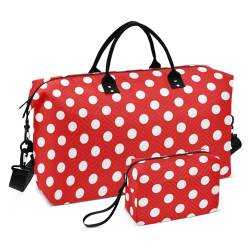 Reisetasche, Sporttasche, große Kapazität, Handgepäcktasche mit verstellbarem Riemen für Wandern, Workout, weiß, gepunktet, roter Hintergrund, Weißer gepunkteter roter Hintergrund, 1 Size von FRODOTGV