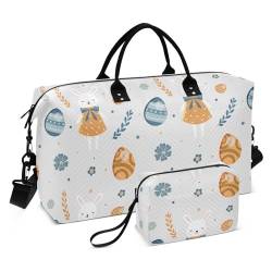 Reisetasche für Übernachtungen, 2-teiliges Set, Wochenend-/Übernachtungsduffel mit Kulturbeutel für Reisen, Fitnessstudio, bunte Illustration auf blauem Hintergrund, Bunte Illustration auf blauem von FRODOTGV