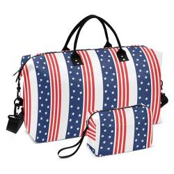 Reisetasche mit Nationalflagge der USA, blau, Handgepäcktasche mit Kulturbeutel, Turnbeutel für Yoga-Reisen, 2-teiliges Set, Nationalflagge der USA, Blau, 1 Size von FRODOTGV