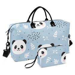 Reisetasche mit niedlichem Panda-Muster, blau-weiß, Reise-Weekender-Ausrüstungstasche mit verstellbarem Riemen, Sporttasche für Flugzeug, Reisen, Yoga, 2-teiliges Set, Niedliches Panda-Muster, Blau von FRODOTGV