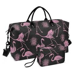 Seesack mit rosa Flamingos auf schwarzem Hintergrund, Tragetasche, faltbar, Sporttasche mit Kulturbeutel für Trekking, Fitnessstudio, Pinke Flamingos auf schwarzem Hintergrund, 1 Size von FRODOTGV