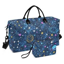 Space Dunkelblaue strukturierte Reisetasche, Handgepäcktasche für Übernachtung, Handgepäck und Gepäck, faltbar, Fitnessstudio, Sport, Seesack mit verstellbarem Riemen für Geschäftsreisen, Workout, von FRODOTGV