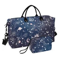 Star Sun Moon Planet Duffel Bag Übernachtung Weekender Taschen 2-teiliges Set Turnbeutel mit Kulturbeutel für Yoga Gym, Stern Sonne Mond Planet, 1 Size von FRODOTGV