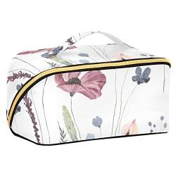 Tragbare Reise-Make-up-Tasche mit Blumenmuster, abstrakte Wildblumen, Pflanzen, große Kapazität, Reise-Kosmetiktasche, Reise-Kulturbeutel, wasserdichte Make-up-Tasche, Make-up-Organizer-Tasche mit von FRODOTGV