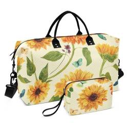 Übergroße Reisetasche mit Sonnenblumen und Schmetterlingen, Handgepäcktasche mit verstellbarem Riemen, Tragetasche für Geschäftsreisen, Workout, multifunktional, Sonnenblumen und Schmetterlinge, 1 von FRODOTGV