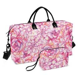 Wasserfarbene, rosa Sukkulenten-Reisetasche, Reise-Tragetasche, wasserdicht, für Fitnessstudio, Sport, mit Kulturbeutel für Flugzeug, Reisen, Sport, Aquarell-rosa Sukkulenten, 1 Size von FRODOTGV