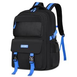 FRONET Schulrucksack Teenager Jungen Mädchen Rucksack Schule, Schulranzen Groß Kinderrucksack Tagesrucksäcke Damen Herren Daypack 3 4 5 6 7 8 9 Klasse Kinder 8-18 Jahre Schultasche Schwarz von FRONET