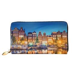 FROON Amsterdam Night View Lange Clutch Brieftasche Leder Geldbörsen Clutch Leder Geldbörsen Mode Leder Geldtasche Lange Bifold Leder Billfold, Schwarz , Einheitsgröße von FROON